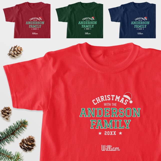 Camiseta Navidades de nombre familiar Santa Holiday Red Gre (Subido por el creador)