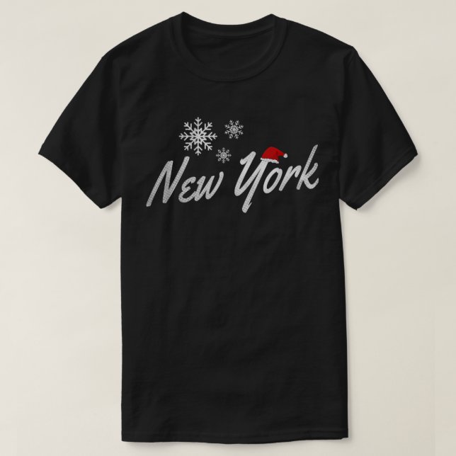 Camiseta Navidades de Nueva York con copos de nieve y Santa (Diseño del anverso)