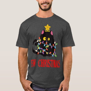 Camiseta Navidades de nuevo gato luz negra divertida Famili