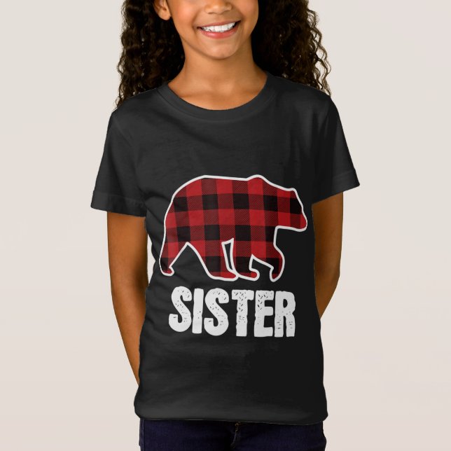 Camiseta Navidades de oso hermana Pajama Red Plaid Buffalo  (Anverso)