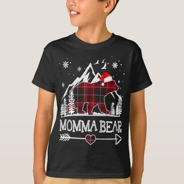 Camiseta Navidades de oso mami Pajama Red Plaid Buffalo Fam (Anverso)