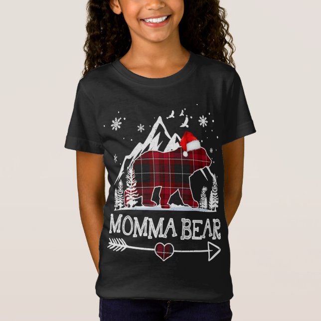 Camiseta Navidades de oso mami Pajama Red Plaid Buffalo Fam (Anverso)