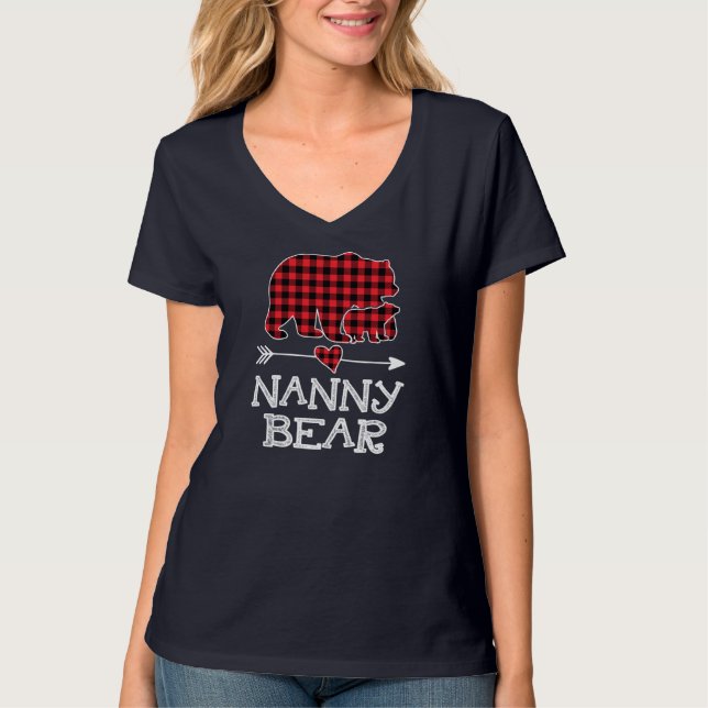 Camiseta Navidades de oso nana Xmas Pajama Red Plaid Buffal (Anverso)