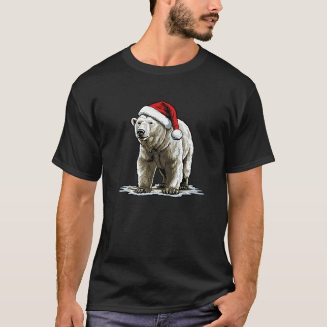 Camiseta Navidades de oso polar lindo alumbran Santa Hat Xm (Anverso)