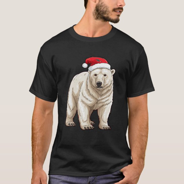 Camiseta Navidades de oso polar lindo alumbran Santa Hat Xm (Anverso)