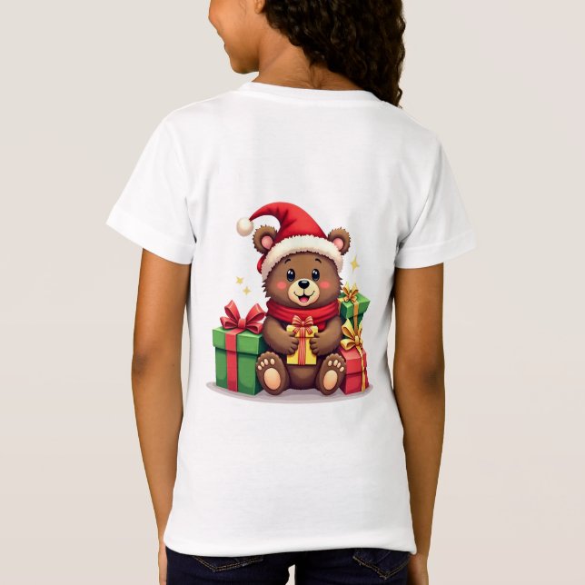 Camiseta Navidades de oso Santa con diseño de regalos (Reverso)
