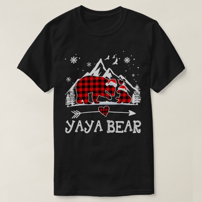 Camiseta Navidades De Oso Yaya Pajama Red Plaid Buffalo Fam (Diseño del anverso)