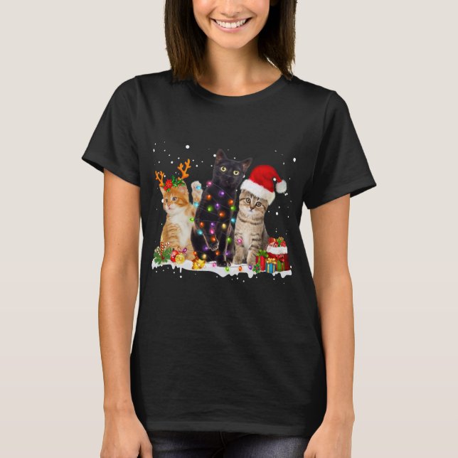 Camiseta Navidades de Pajama de reno con luz de gatos de Sa (Anverso)