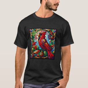Camiseta Navidades de pájaro del cardenal rojo de vidrio ma