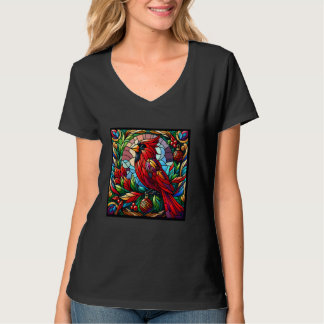 Camiseta Navidades de pájaro del cardenal rojo de vidrio ma