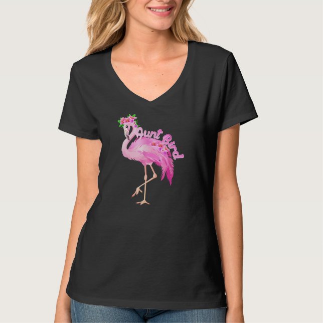 Camiseta navidades de pájaros de tías flamingo rosado a jue (Anverso)