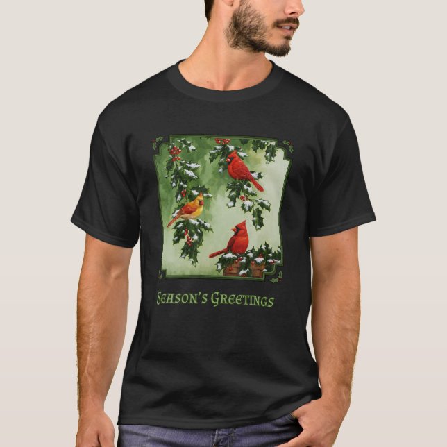 Camiseta Navidades de Pájaros Rojos Holly Berries deja (Anverso)