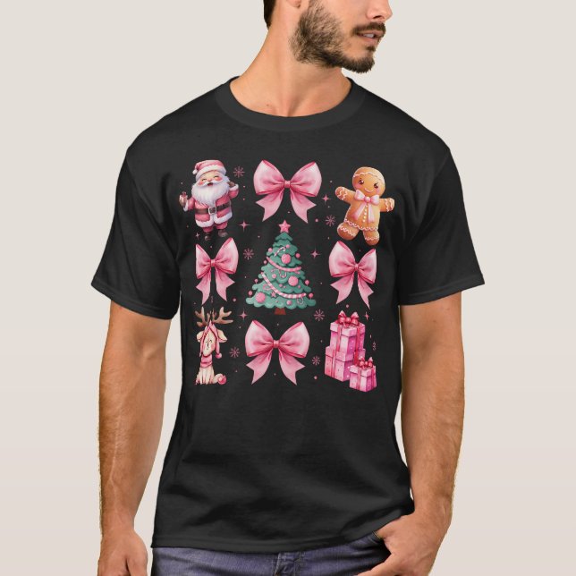 Camiseta Navidades de pan rosado Bow Santa Gingerbread Cues (Anverso)