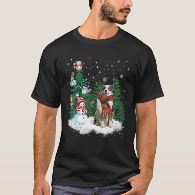 Camiseta Navidades de Pastor Australiano Snowman Xmas Tre (Anverso)