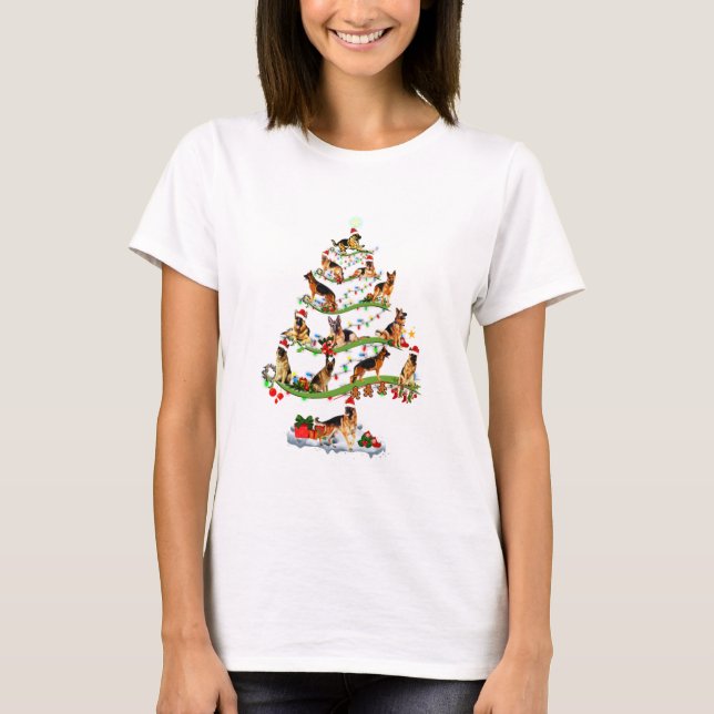 Camiseta navidades de pastores alemanes adornos de caña de  (Anverso)
