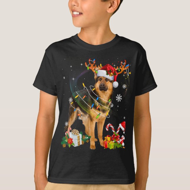 Camiseta Navidades de pastores alemanes Perro renos Gracios (Anverso)