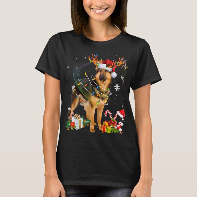 Camiseta Navidades de pastores alemanes Perro renos Gracios (Anverso)