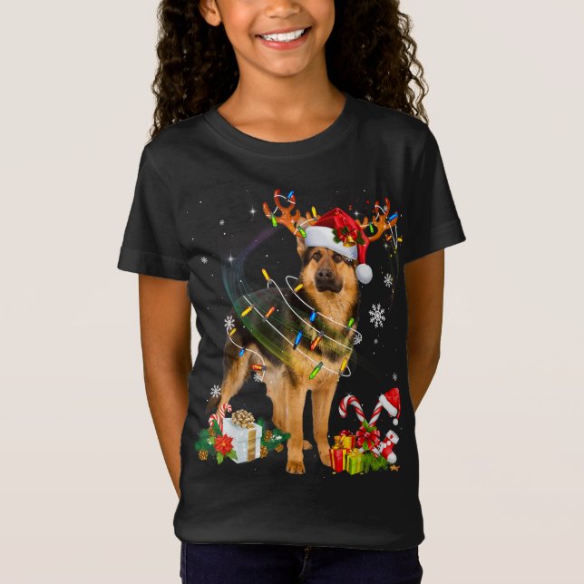 Camiseta Navidades de pastores alemanes Perro renos Gracios (Anverso)