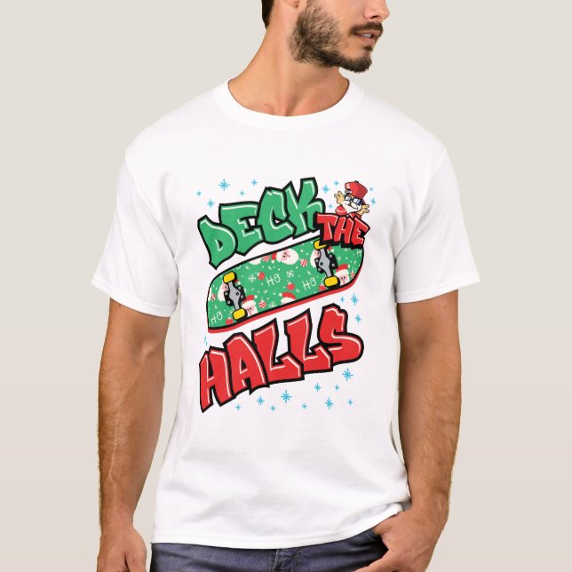 Camiseta Navidades de patinaje en patineta en los pasillos (Anverso)