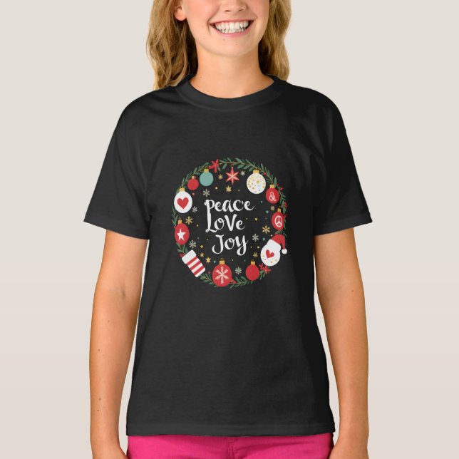 Camiseta Navidades de Peace Love Joy Wreath Festimes (Anverso)