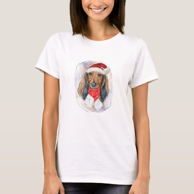 Camiseta Navidades De Pelo Largo Dachshund Regalos Para Los (Anverso)