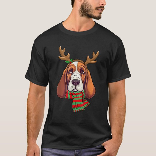 Camiseta Navidades de perrino honrados en Basset Reindee Sa (Anverso)