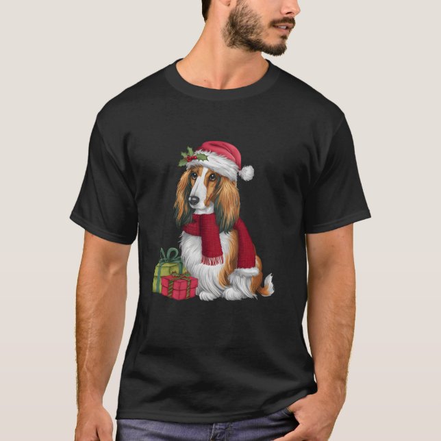 Camiseta Navidades de perrito hound afgano en Navidad (Anverso)