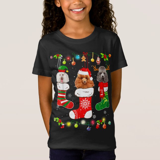 Camiseta Navidades de perro caniche alumbran a amante de pe (Anverso)