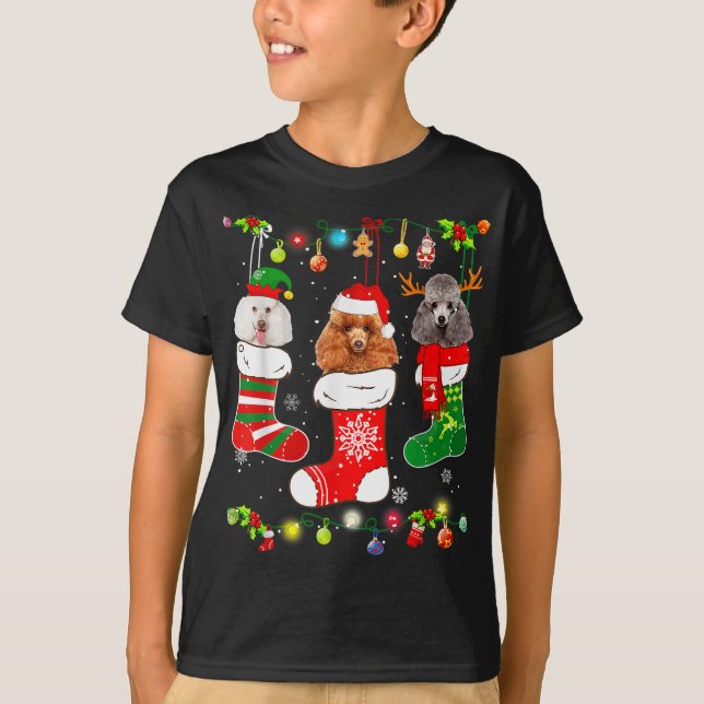 Camiseta Navidades de perro caniche alumbran a amante de pe (Anverso)