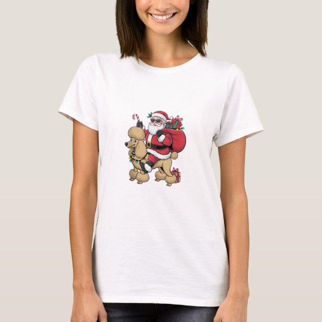 Camiseta Navidades de perro caniche de Santa Riding (Anverso)