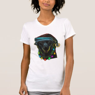 Camiseta navidades de perro cómico negro Santa Hat ilumina 