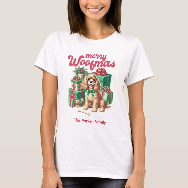 Camiseta Navidades de Perro con nombre familiar de Merry Wo (Anverso)