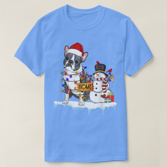 Camiseta navidades de perro de boston terrier Snowman Xmas  (Diseño del anverso)