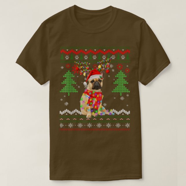 Camiseta Navidades de perro de Bulldog de Santa Francia ilu (Diseño del anverso)