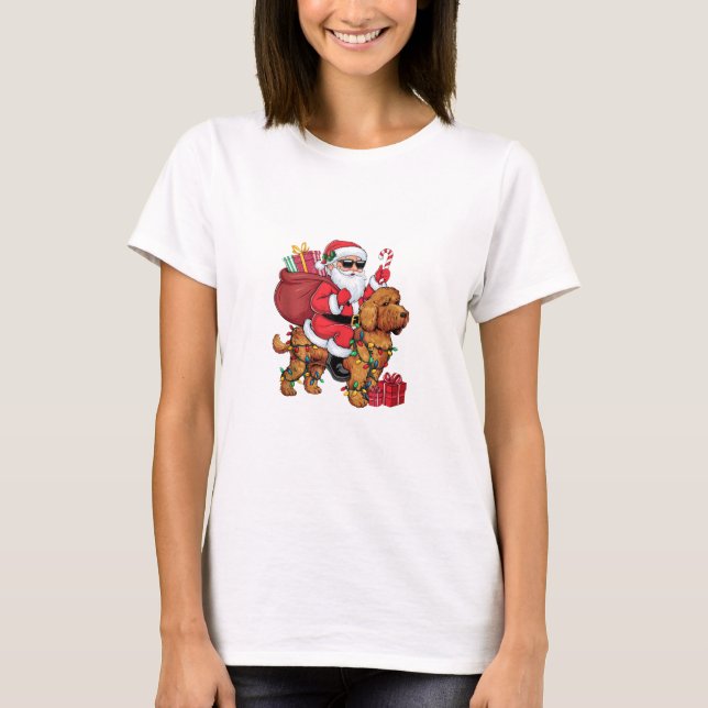 Camiseta Navidades de perro de Cockapoo iluminando Santa Ri (Anverso)