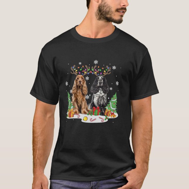 Camiseta Navidades de perro de Cocker Spaniel iluminan a Co (Anverso)