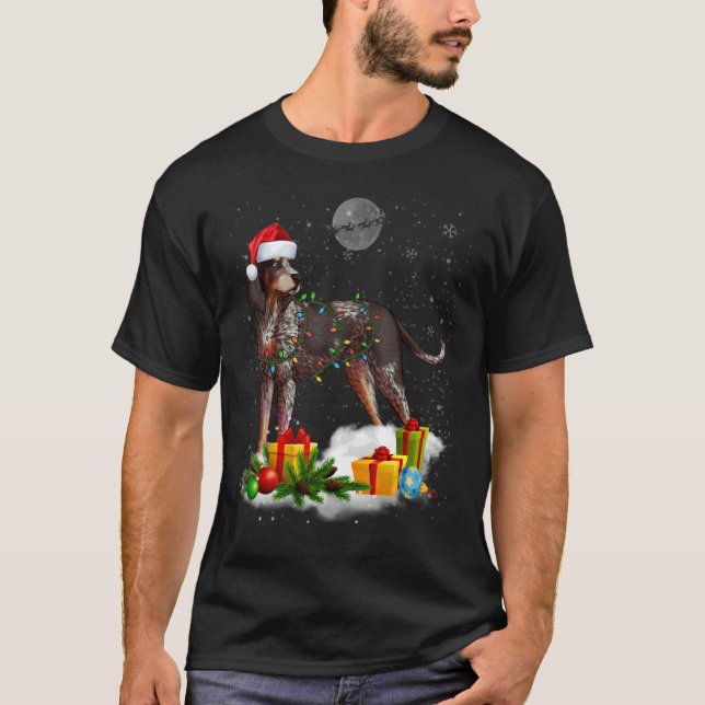 Camiseta Navidades de perro de cola azul iluminan Santa Hat (Anverso)