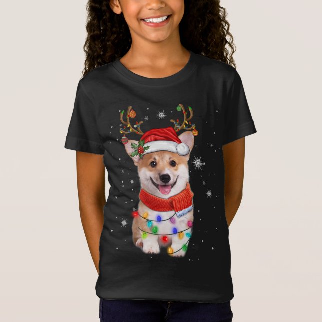 Camiseta Navidades de perro de Corgi Lápiz Santa Hat Xmas L (Anverso)
