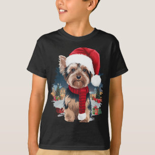 Camiseta Navidades de perro de Cute Yorkie Santa Hat Scarf