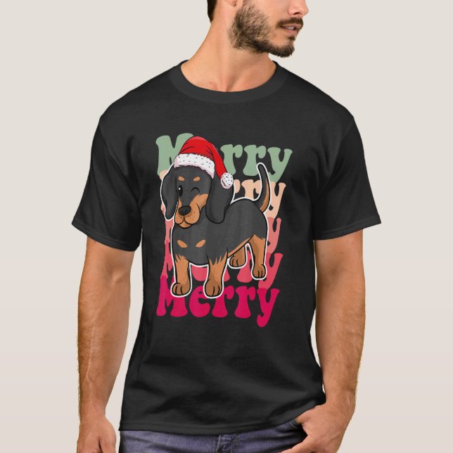 Camiseta Navidades de perro de Dachshund Familia de Sombrer (Anverso)