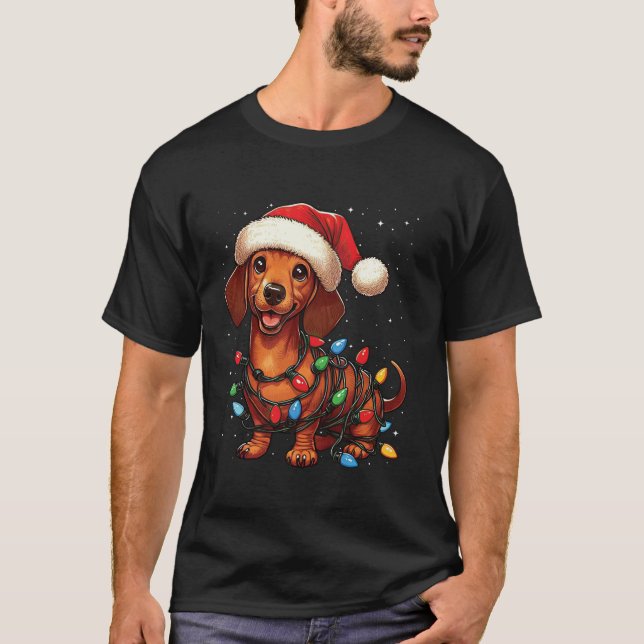 Camiseta Navidades de perro de Dachshund iluminan la nieve  (Anverso)