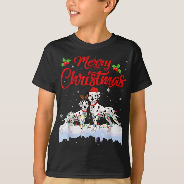 Camiseta Navidades de perro de Dalmacia iluminan a divertid (Anverso)