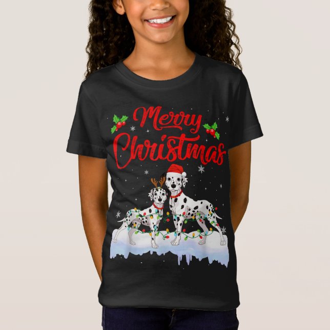 Camiseta Navidades de perro de Dalmacia iluminan a divertid (Anverso)