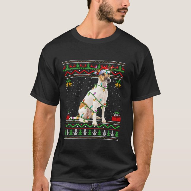 Camiseta Navidades de perro de Fox Terrier iluminan sudor d (Anverso)
