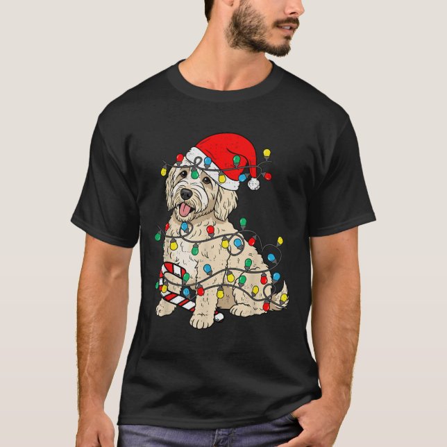 Camiseta Navidades de perro de Goldendoodle iluminan Santa  (Anverso)