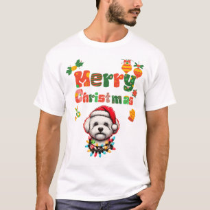 Camiseta Navidades de perro de la malta de Bichon Gorra Nav