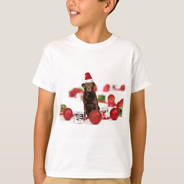 Camiseta Navidades de perro de Labrador marrón con regalos  (Anverso)