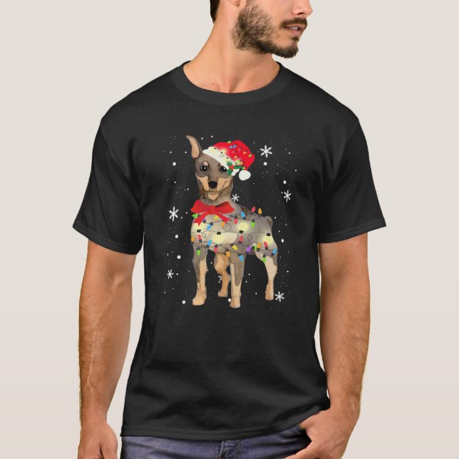Camiseta Navidades de perro de Pinscher alumbran Navidad Ma (Anverso)