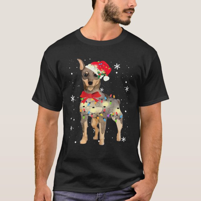Camiseta Navidades de perro de Pinscher alumbran Navidad Ma (Anverso)