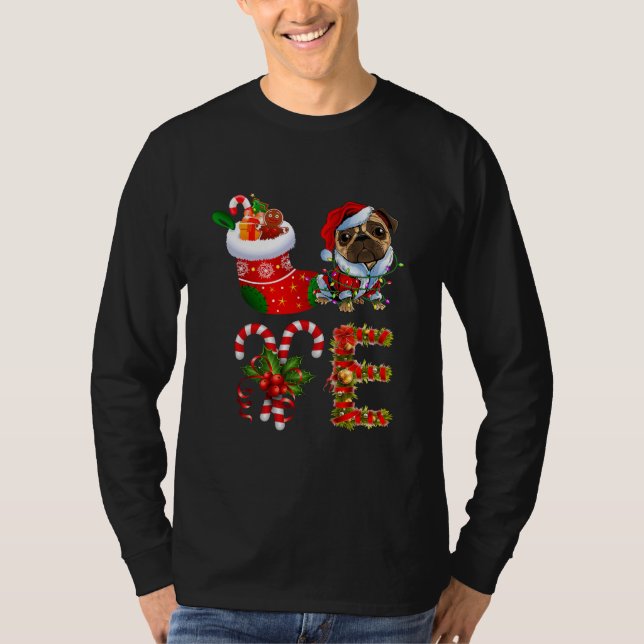 Camiseta Navidades de perro de pug de amor encienden animal (Anverso)